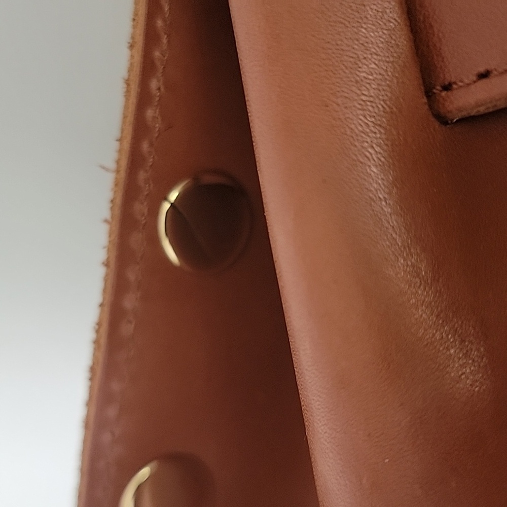 Hammitt Cognac Leather Brentwood Satchel Handbag with Gold Studs - Picture 9 of 16